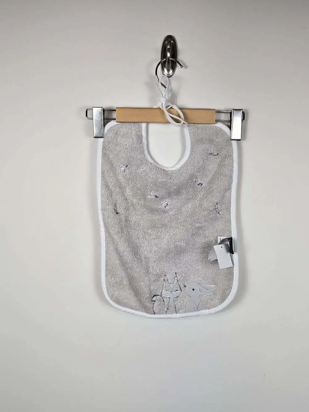 Carré Blanc Paris Baby Bib Gray Fox Rabbit Birds Organic Cotton NWT 11x16